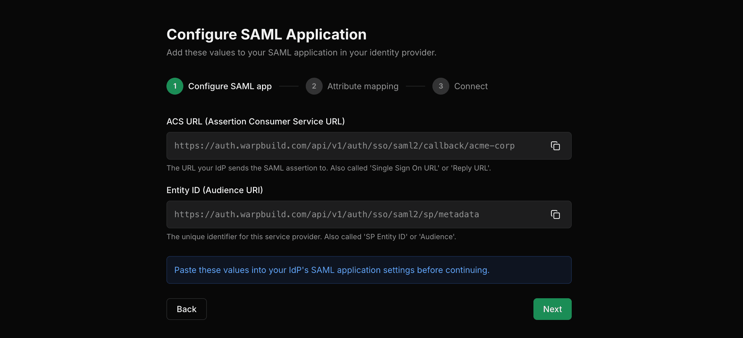 Configure your identity provider in the setup wizard